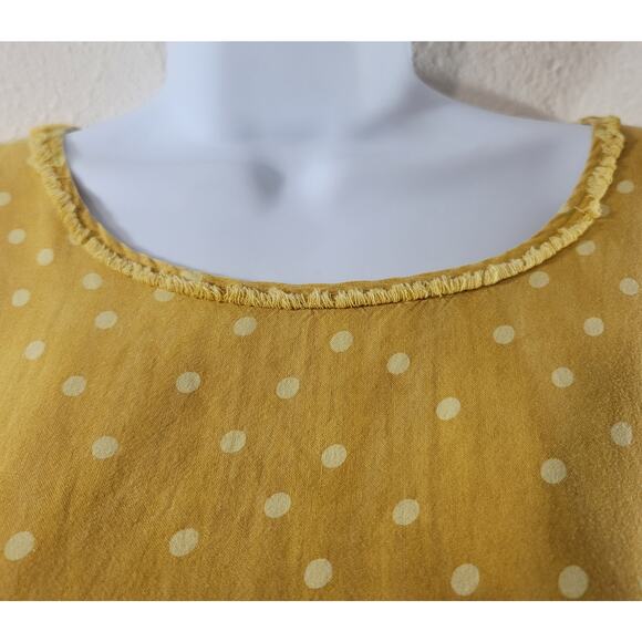 Christopher & Banks Gold Yellow Polka Dot Frayed Round Neck Top XL Lightweight - Picture 2 of 8